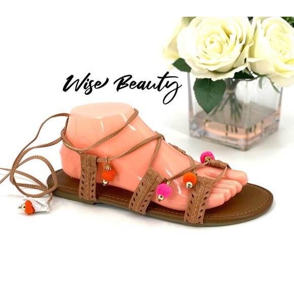 MADDEN GIRL Bailee Lace-Up Wrap Around Sandals Size 8.5 Shoe Tan Natural NEW - Picture 2 of 9